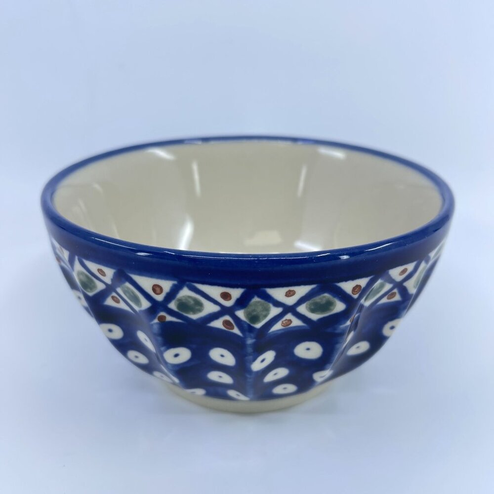 vintage boleslawiec polish pottery fluted bowl " lattice" pattern handcrafted